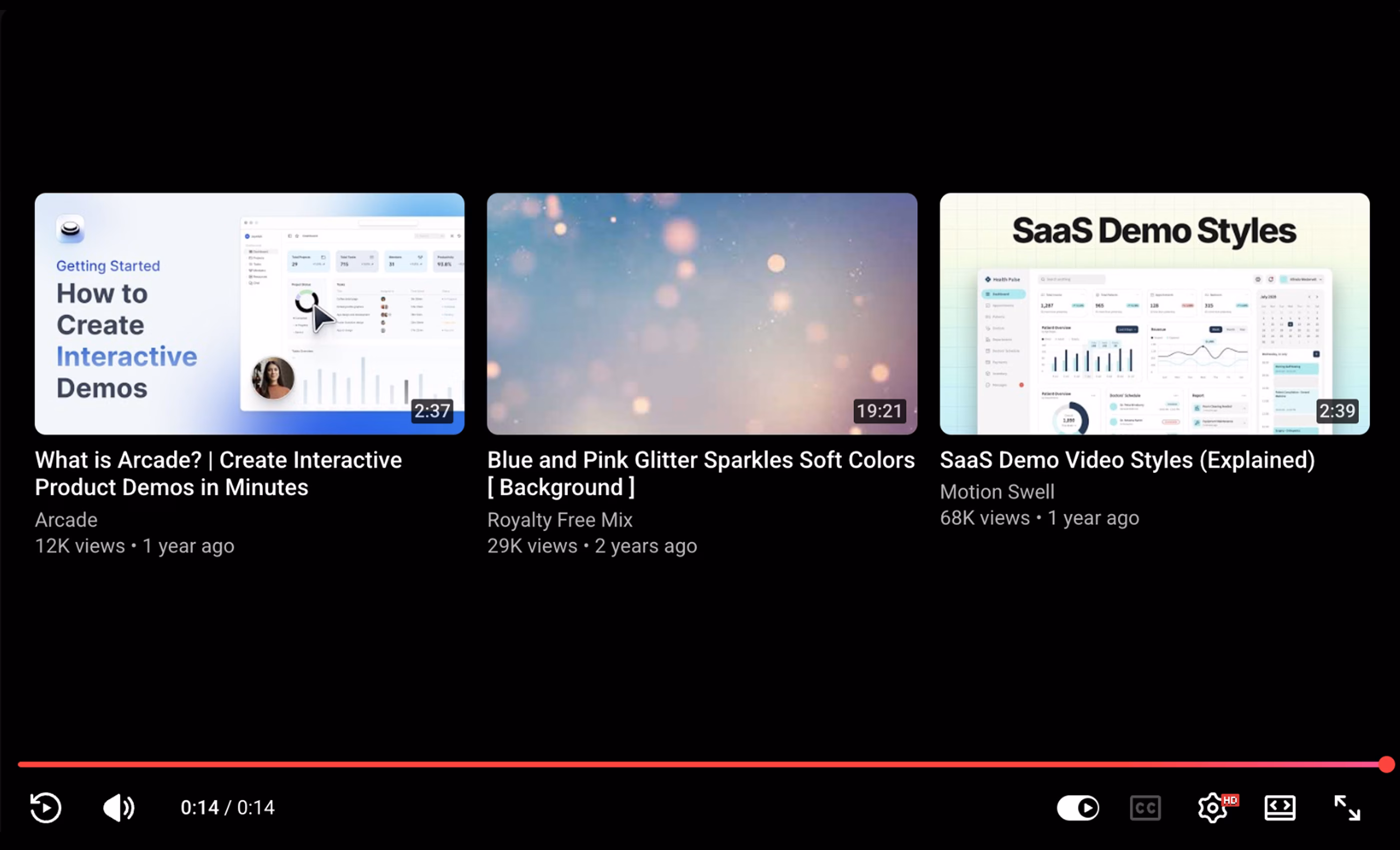 YouTube endscreen filling the player with recommended thumbnails after the video ends.